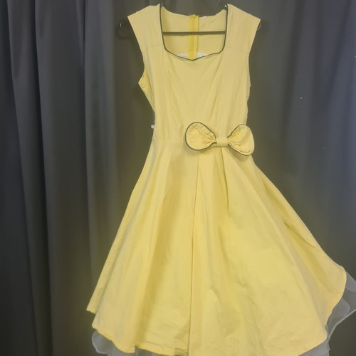 Large FITn FLAIR Dress Yelow With Black Piping Round Neck & On Decorative Bow... - Picture 8 of 8
