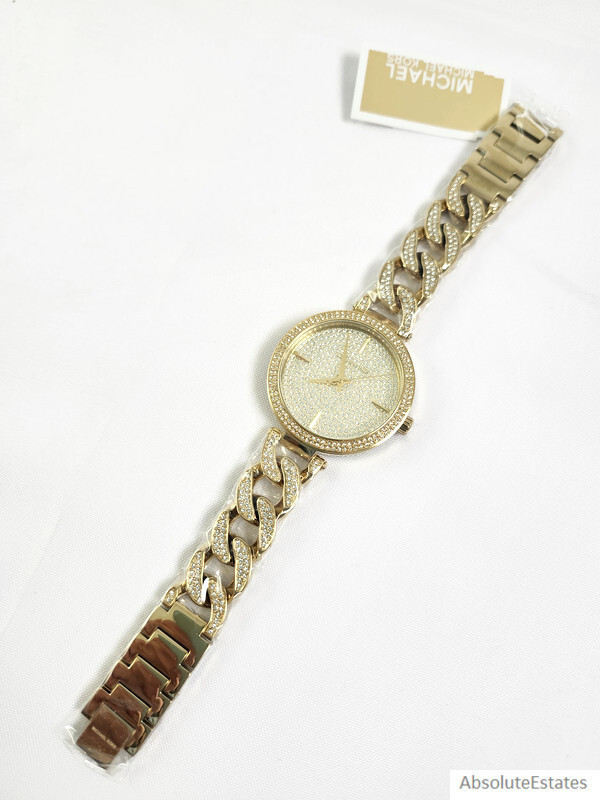 NEW Michael Kors Catelyn Chain Pave Glitz Gold Crystal Watch  display picture 3