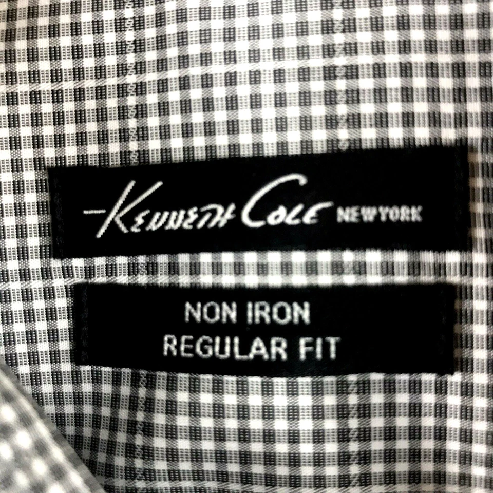 Camisa de Vestir Kenneth Cole New York Sin Plancha Ajuste Regular Gris Cuadros 15.5-32/33 NUEVA Foto 2 de 4