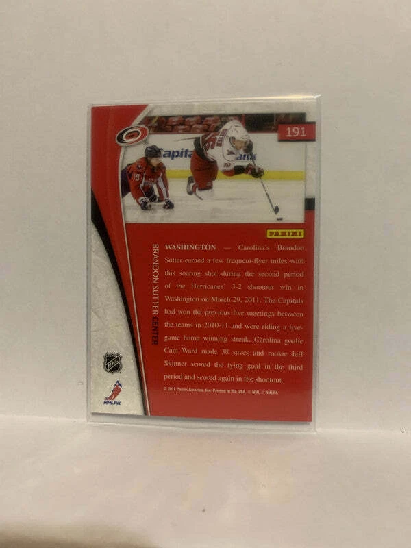#191 Brandon Sutter Carolina Hurricanes 2011-12 Pinnacle Hockey Card - Image 2 of 2
