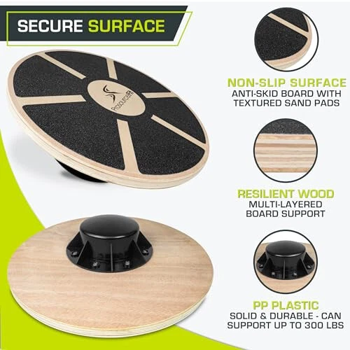 ProSource Wooden Balance Board Non-Slip Wobble Core Trainer 15.75in (39.5cm) Dia - Image 4 of 4
