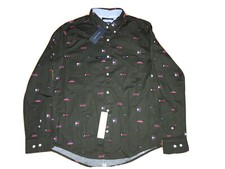 Tommy Hilfiger Men s Button Down Slim Fit Logo All Over Print Shirt-Size Large