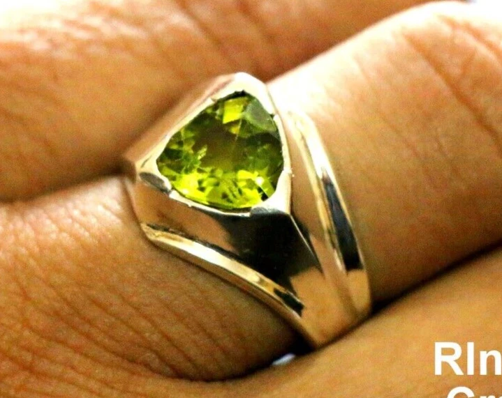 Anillo de peridoto natural para hombre de plata de ley 925 anillos de piedra verde tallas 5-`5 Foto 3 de 4