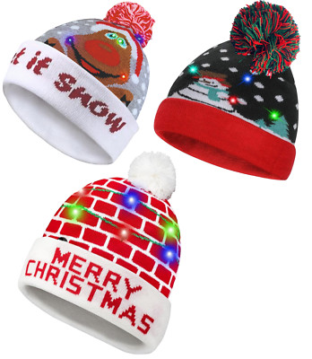 Weihnachtshützen mit LED Light Up Beanie Pullover Weihnachten Mütze Winter Schneeflocken