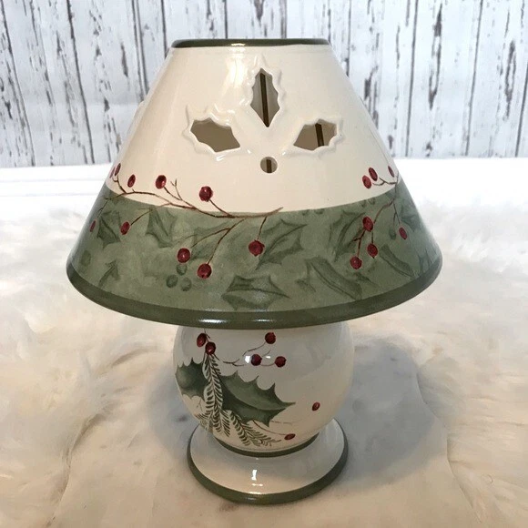 Lenox Holiday Gatherings Tea Light Lamp Holly Candle Lamp