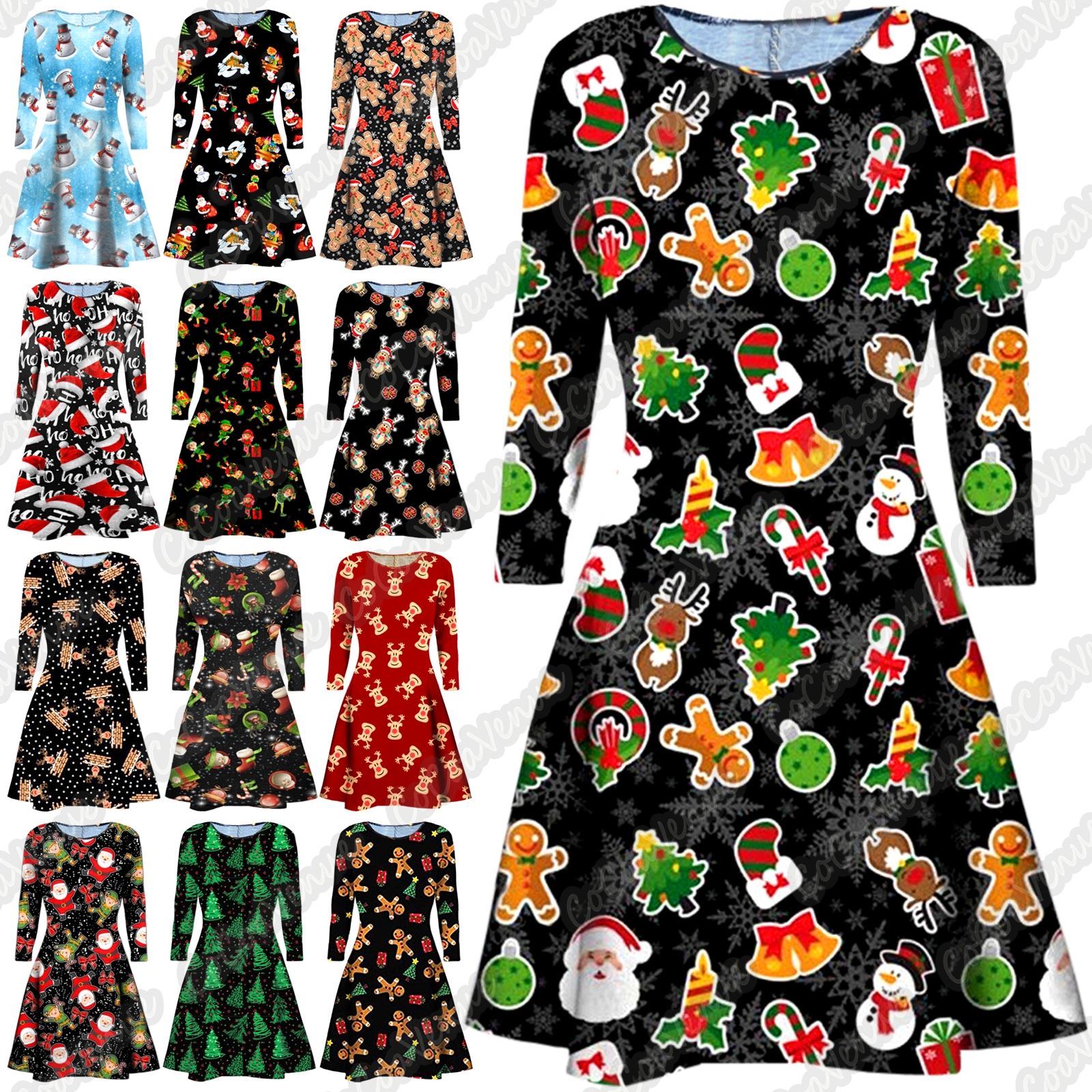 Nouveau Femme Noël Pain D'épice Noël Bow flocon de neige Noël D'épice Fête De Noël Mini Robe Swing b54740 Nouveau Femme Noël Pain D'épice Noël Bow flocon de neige Noël D'épice Fête De Noël Mini Robe Swing b54740
