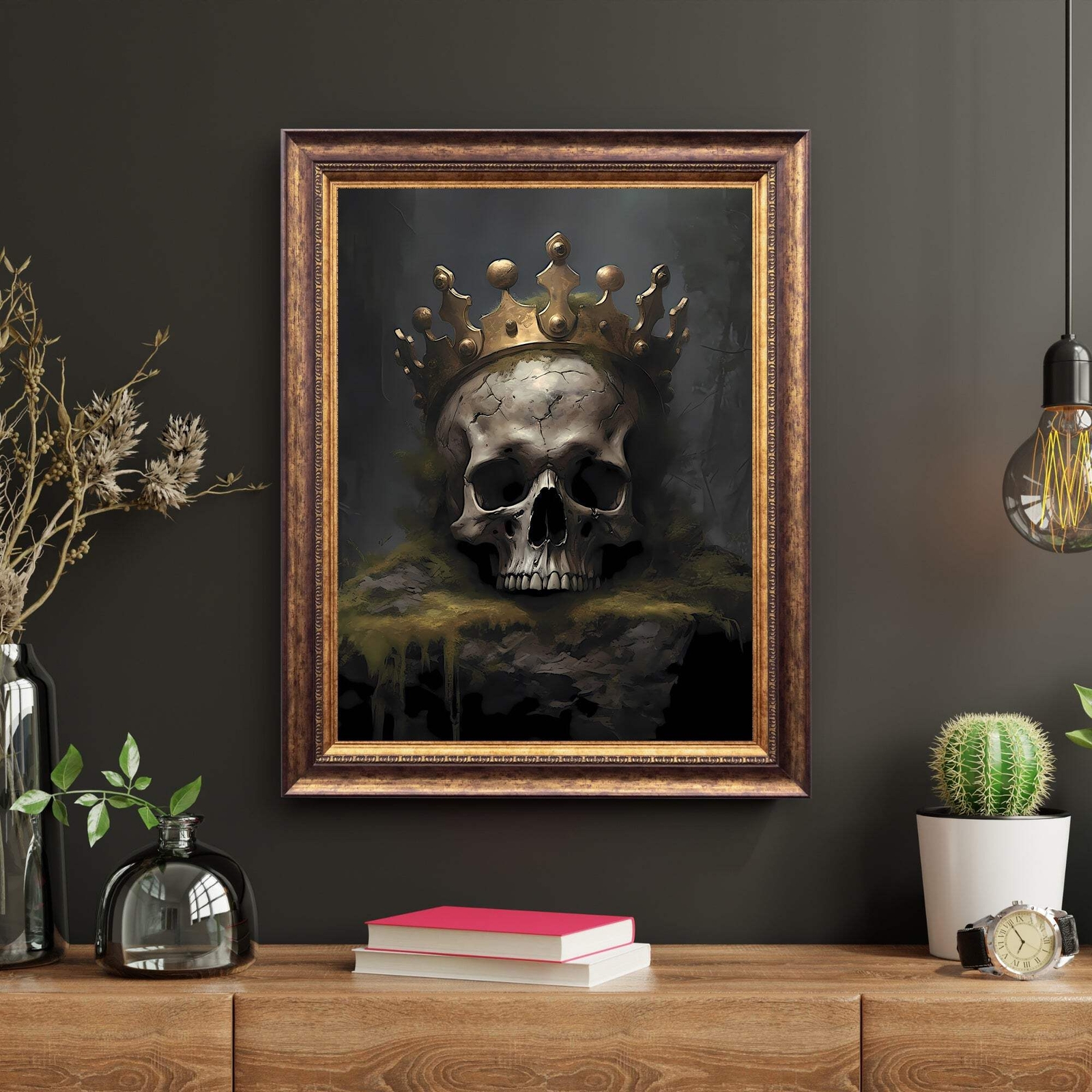 Dead King with Crown Gothic Wall Art Dark Cottagecore Skull Paper ...