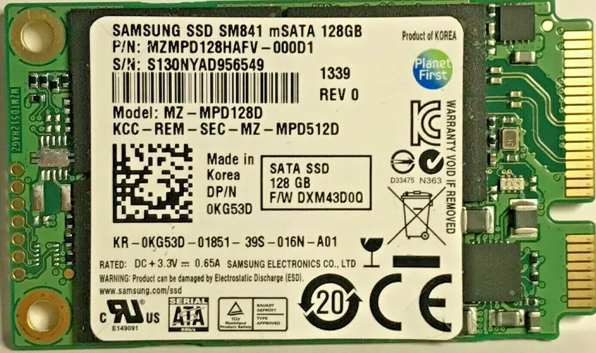 Samsung SSD SM841 mSATA 128GB Solid State Drive MZ MPD128D
