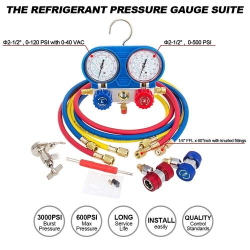 HVAC A/C Refrigeration AC Diagnostic Manifold Gauge Set Car Charging Service Kit - Picture 4 of 15