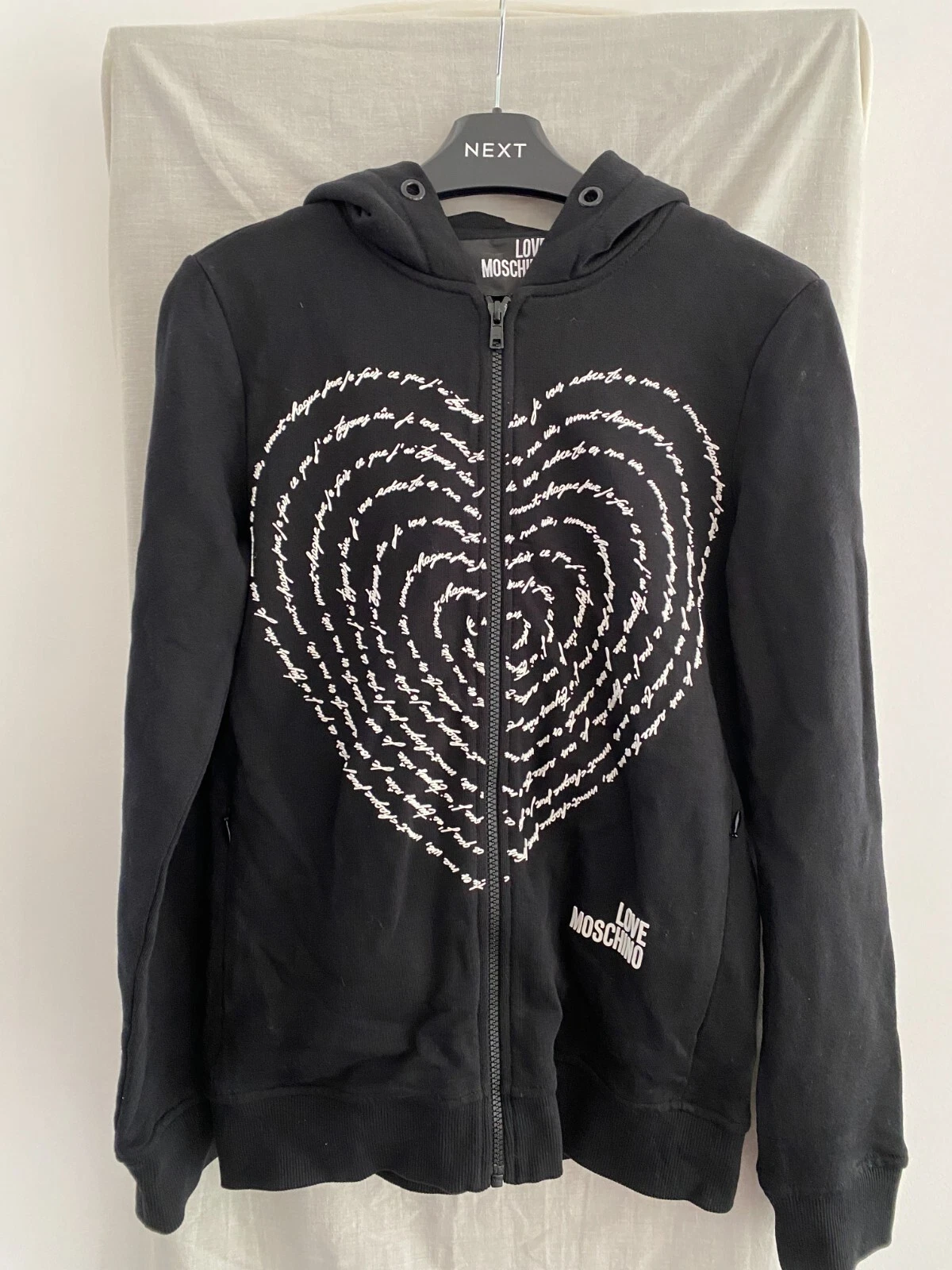 Felpa nera con cappuccio e zip intera LOVE MOSCHINO taglia 38
