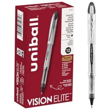 uni-ball Vision Elite Rollerball Pens Bold Point, 0.8mm, Black, 12 Pack 