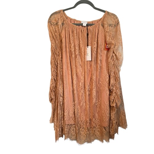 Loverich S Peach Lace Overlay Dress Off shoulder women dress short. NWT