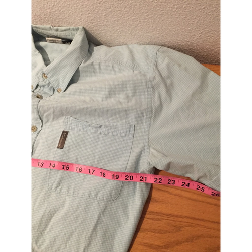 Columbia Mens Button Down Shirt Blue Micro Check Short Sleeve Collar Pocket L - Picture 7 of 10