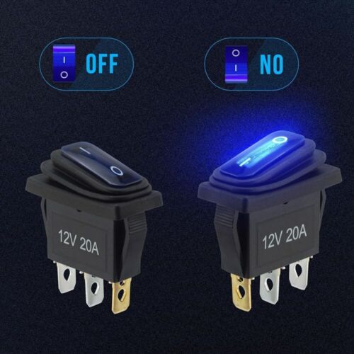 5x 12v Rocker Toggle Switch Waterproof SPST 3 Pin On Off Blue LED Car Boat C452 - Picture 2 of 7