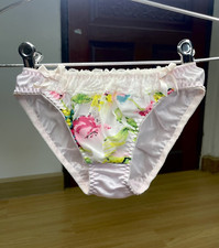 Vintage Slippery Pale Pink Nylon Panty White Lace Sissy Bikini Sz.5 Hip 34 37"