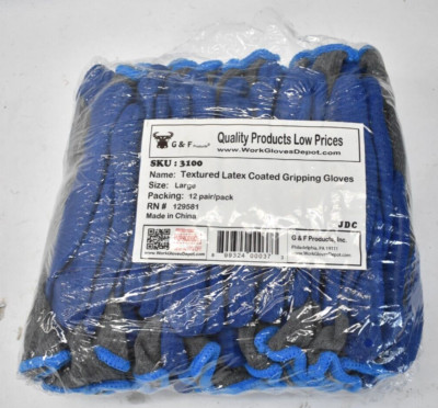 Lot of 12 Pairs G&F Products Premium Heavy Texture Double Dipped Latex Gloves