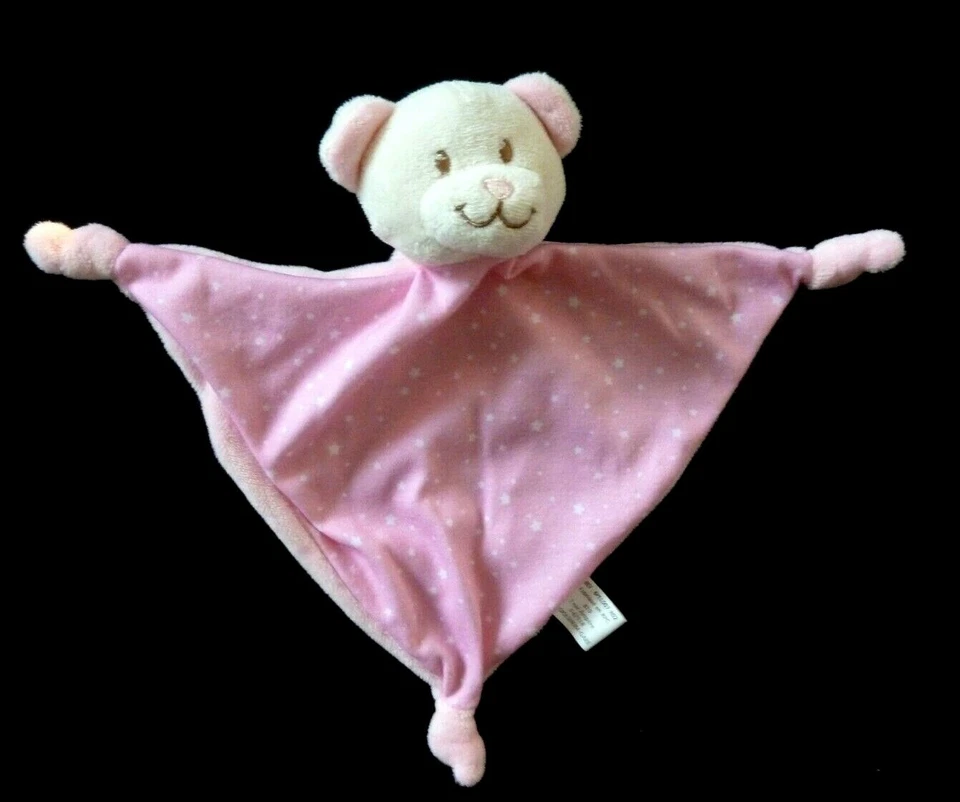 64. DOUDOU PLAT TRIANGLE BABOU OURS ROSE BLANC ECRU ETOILES NEUF* - Photo 2/4