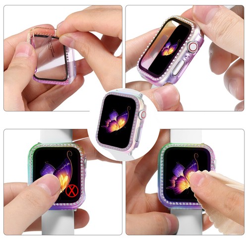 iWatch 44mm 40mm PC Case + Glass Screen Protector For Apple Watch SE 6 5 4 3 2 1 - Picture 12 of 30