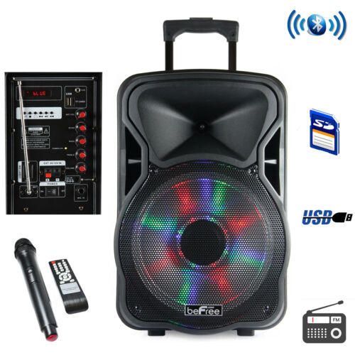 beFree Sound 15 Inch Bluetooth Rechargeable Party Speaker With Illuminatiing Li