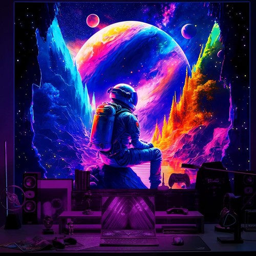 Blacklight Posters Astronaut Tapestry for Bedroom, Black - Picture 27 of 37