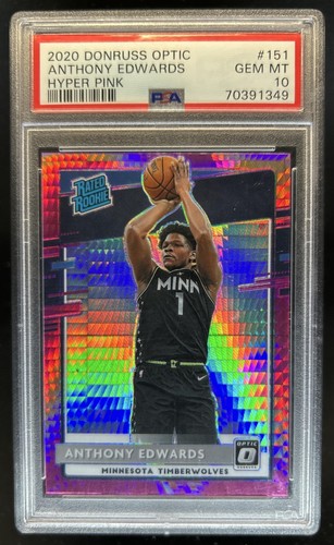 2020-21 Panini Donruss Optic Anthony Edwards Hyper Pink Prizm RC #151 PSA 10