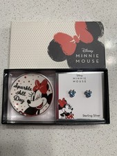 Disney Minnie Mouse Crystal Stud Earrings and Trinket Dish Sparkle All Day