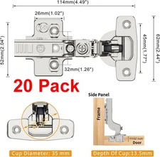 20 Frameless Inset Soft Close Concealed European Hinges 105 ° Open Angle 4D