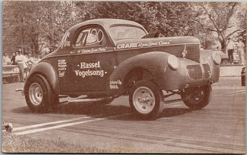 Vintage Ron Hassel 1940 Willys NHRA B/Gas Coupe Drag Race Postcard Photo