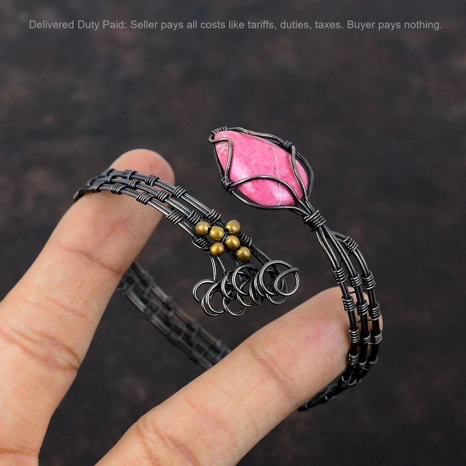 Black Friday Deal Copper Thulite Gemstone New Wire Wrapped Artisan Cuff Bracelet - Image 3 of 4