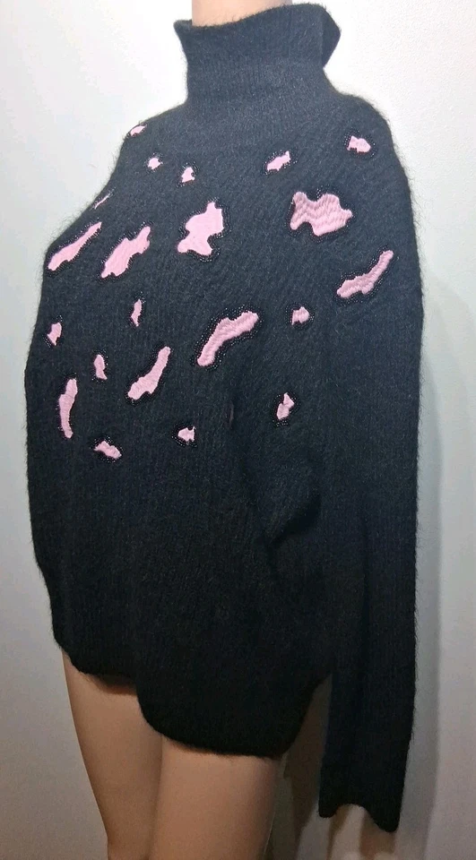 Sandro 女式黑色印花高领毛衣,尺寸 3/L — 第 3/4 张图片