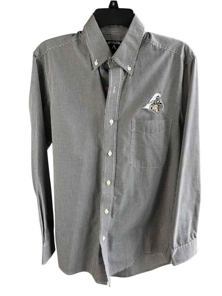 Purdue TRAIN Boilermakers Antigua Hombre’s Pequeña L/S Camisa Abotonada Negro Cuadros Foto 2 de 4