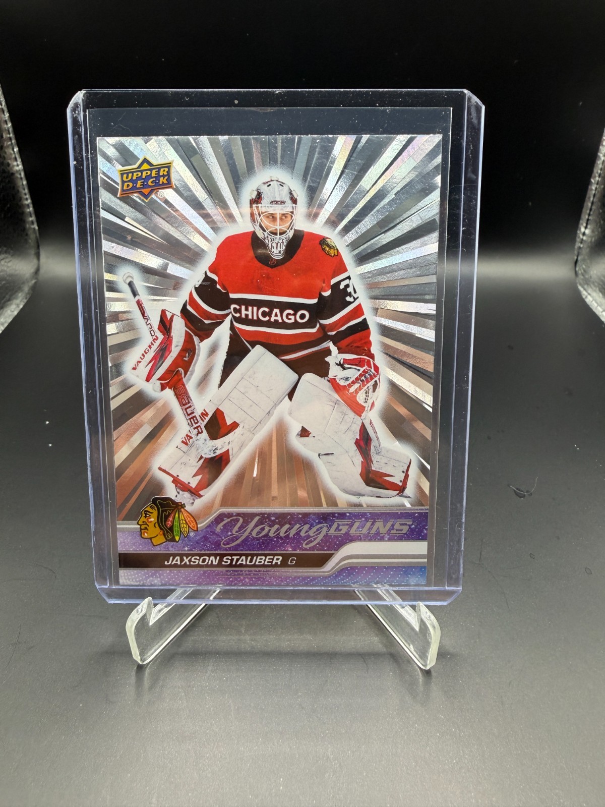 2023-24 Upper Deck Series 1 #207 Young Guns Outburst Silver Jaxson Stauber RC