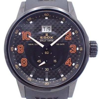 EDOX Rally Timer 64008 Quartz Black Carbon Dial Big Date Rubber Men's Watch