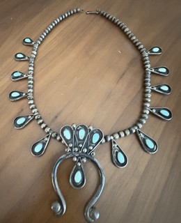 Tommy Roy Sterling Silver Turquoise Squash Blossom Necklace 24"