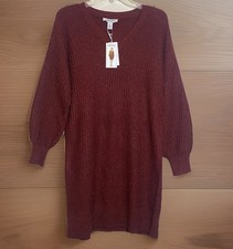 NWT Nine West Sweater Dress Red Women’s Medium Holiday Shimmer Sparkle V-neck