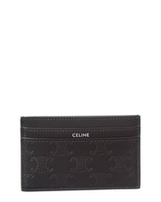Celine Logo Leather Card Case Women's Black