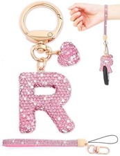 Initial Keychain for Women Girls,Bling Letter Key chain Initial with R-pink