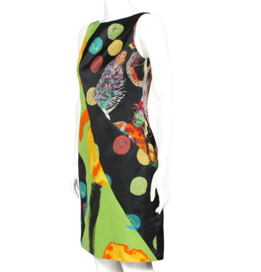CHRISTIAN LACROIX Paris Vintage Black 90s Pop Art Silk Sheath Dress sz 36 /583 - Image 3 of 4