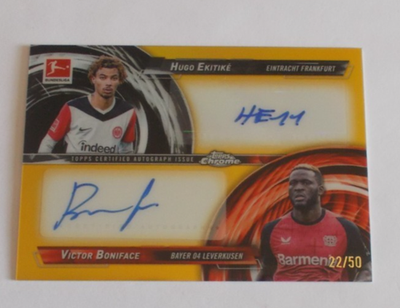 2024-25 ToppsChrome Bundesliga Gold Dual Auto Hugo Ekitike