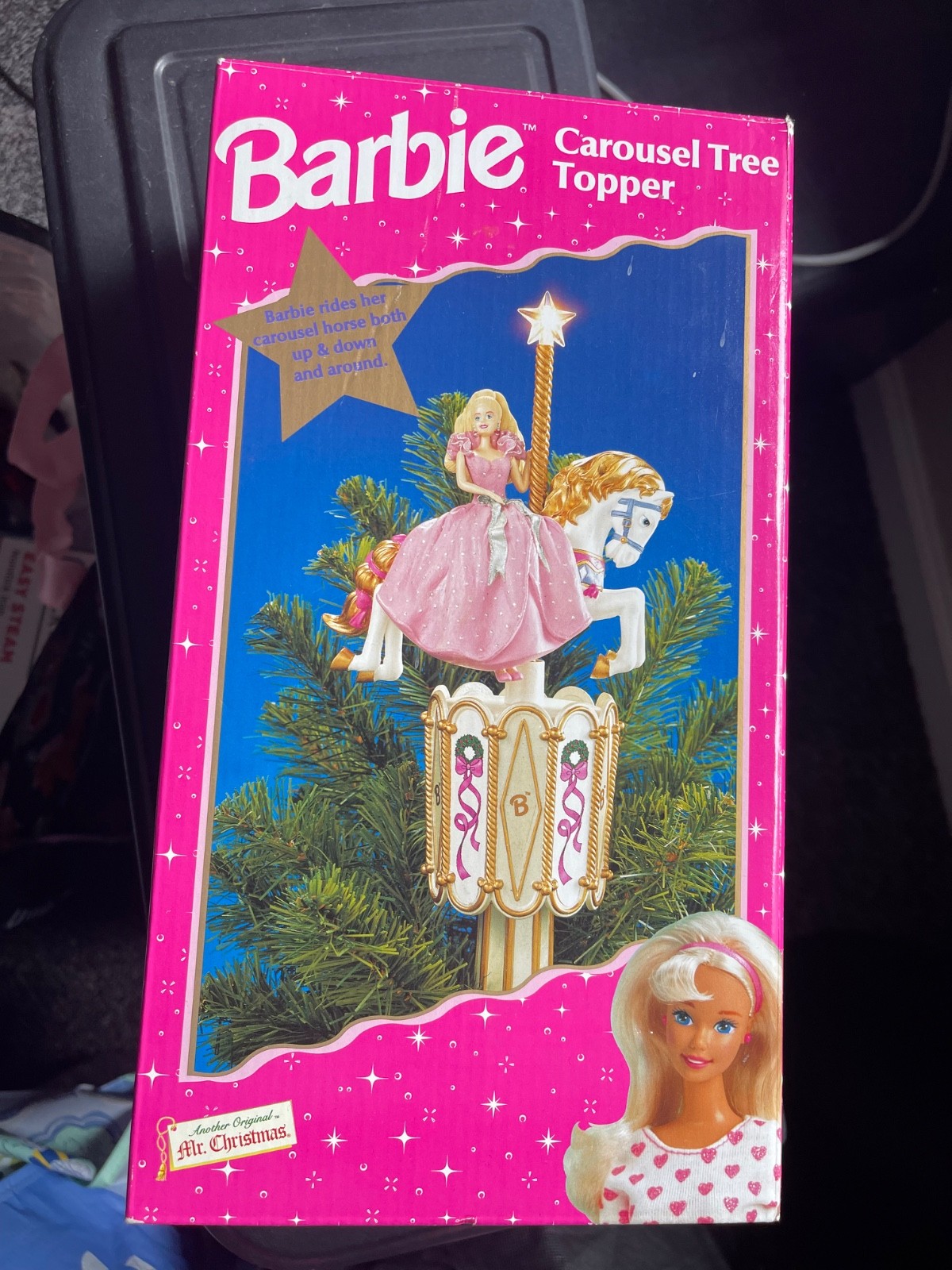 Vintage 1997 Barbie Carousel tree Topper, Unused in Original Box, Tested, Works