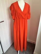 Tu Orange Maxi Dress Size 20 Long V Neck Dress Short Sleeve Boho Summer Holiday