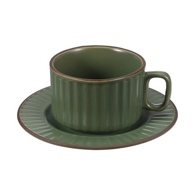 Vintage Espressotassen Handarbeit, für 3 oz mit Untertassen, grün