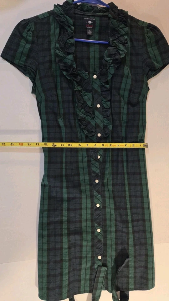 Tommy Hilfiger Women's Medium Green Plaid Shirt Dress Cotton Button Up Top - Image 4 of 4