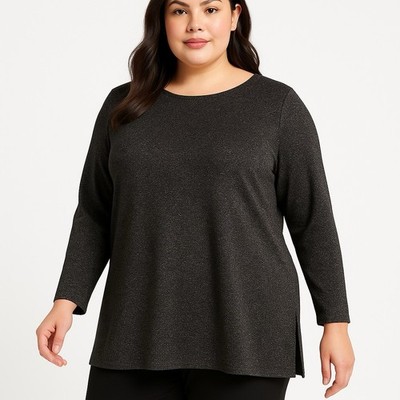 Clara Sun Woo Women s Large Black Metallic Knit Keyhole Back Tunic Top