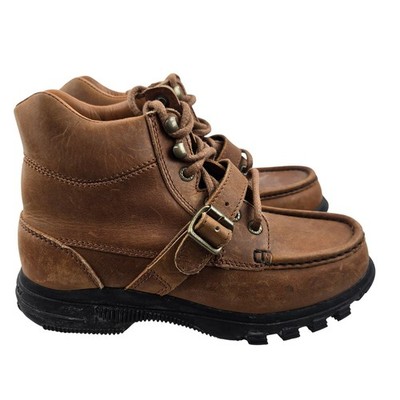 Polo Sport Ralph Lauren Brown Leather Buckle Lace Up Ankle Boots Women's 8B NEW