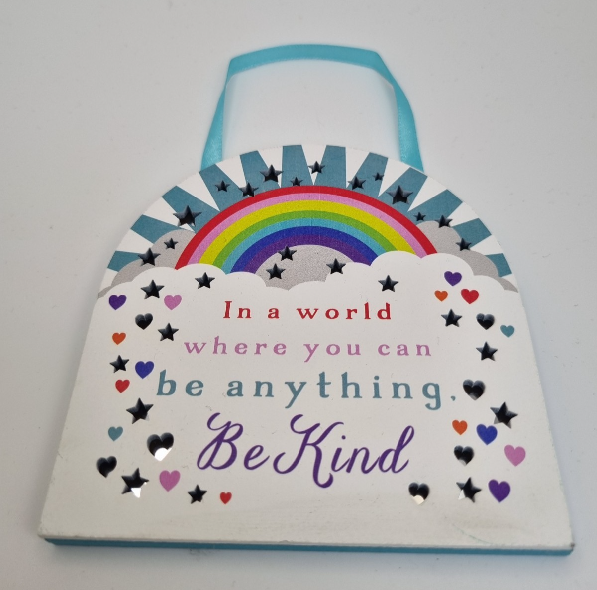 In A World Where You Can Be Anything Be Kind Wooden Mirrored Hanging Sign