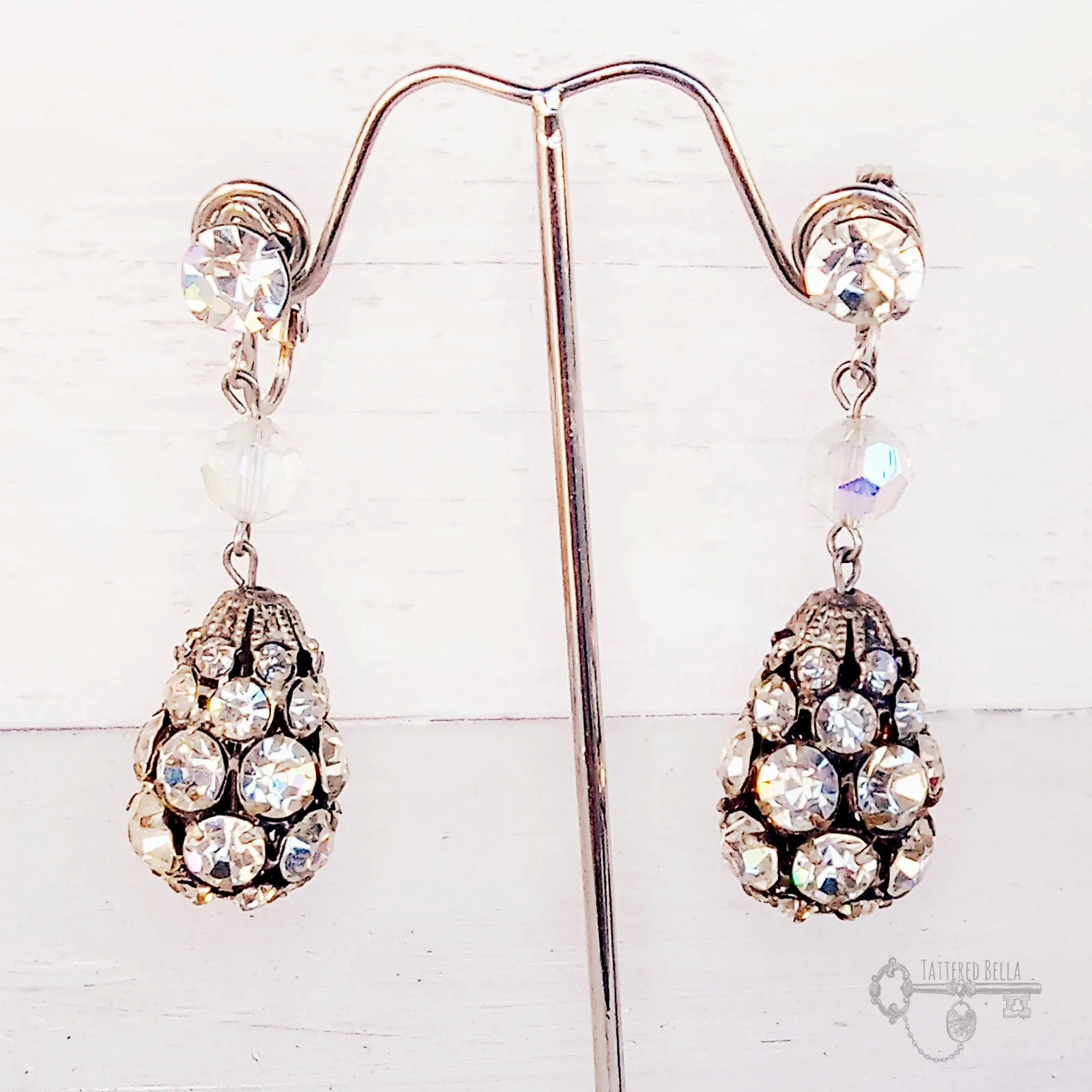 Art Deco Dramatic Rhinestone Dangle Earrings, Bri… - image 1