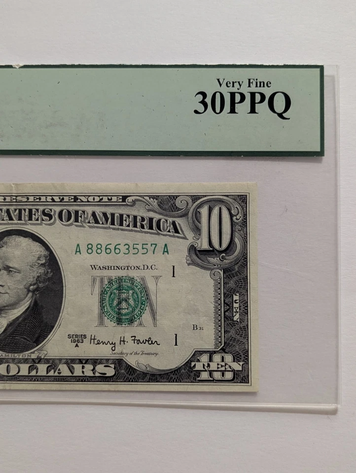 1963 A $10 FRN PCGS Currency VF 30 PPQ ~ FEDERAL RESERVE ~ Fr. 2017-A ~Very Fine - Image 2 of 4