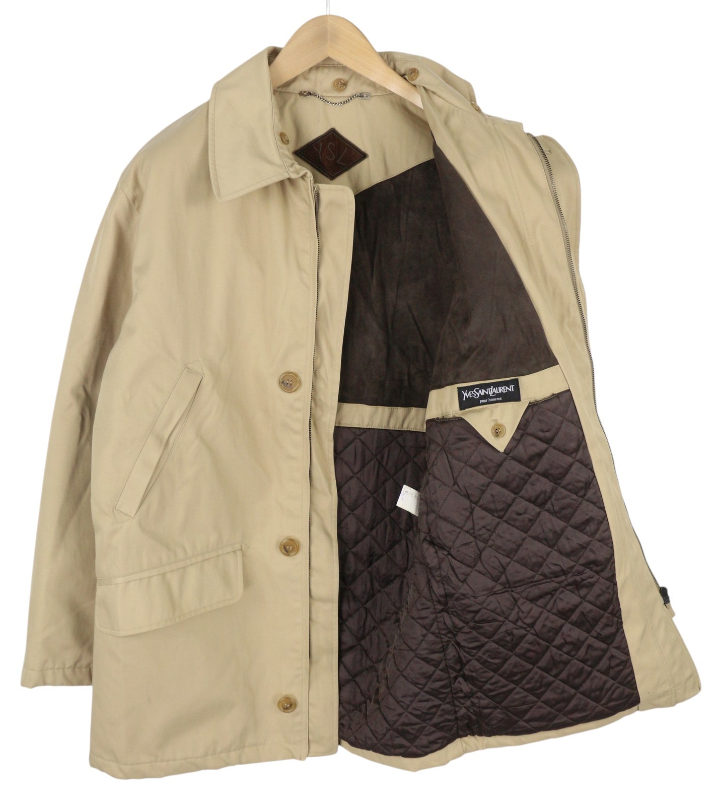 YVES SAINT LAURENT Men Jacket 48 Beige Full Zip Spread Collar Lined Pockets thumbnail 4