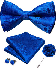 Paisley Pre-tied Bow Tie and Pocket Square Cufflinks Lapel Pin Sets for Men 4PCS